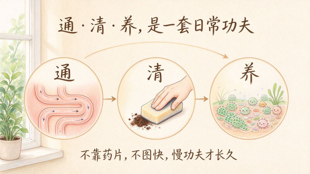 通·清·养，是一套日常功夫——不靠药片，不图快，慢功夫才长久